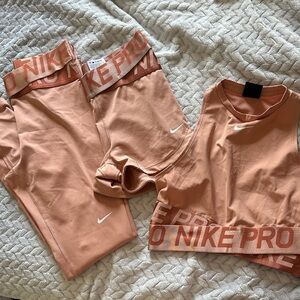 3 Piece Nike Coral High-Neck Logo Crop Tank, Pants and Shorts